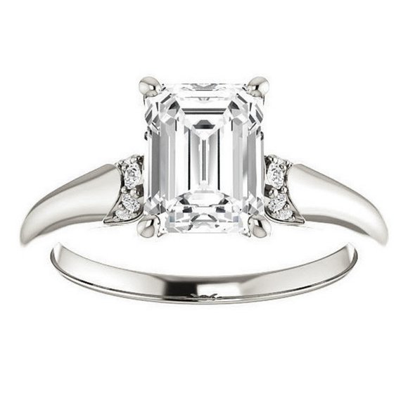 2.0Carat -8.5x6.5mm Emerald Moissanite Accented Engagement Ring - Picture 1 of 15